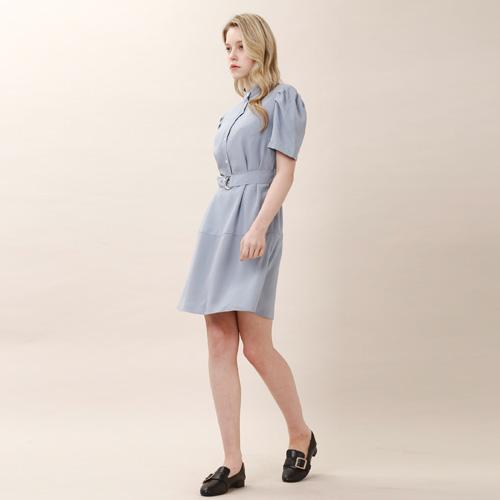 Bunderghost Puff Sleeve Mandarin Collar Short Sleeve Dress (Mint)