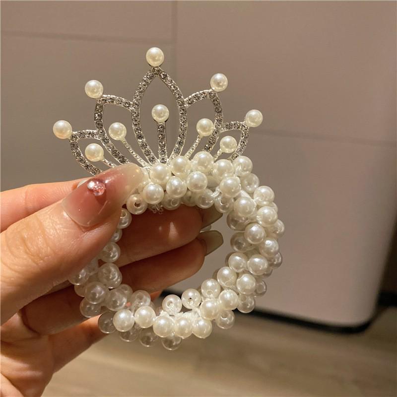 Pearl Princess Crown Hair Tie for Girls
