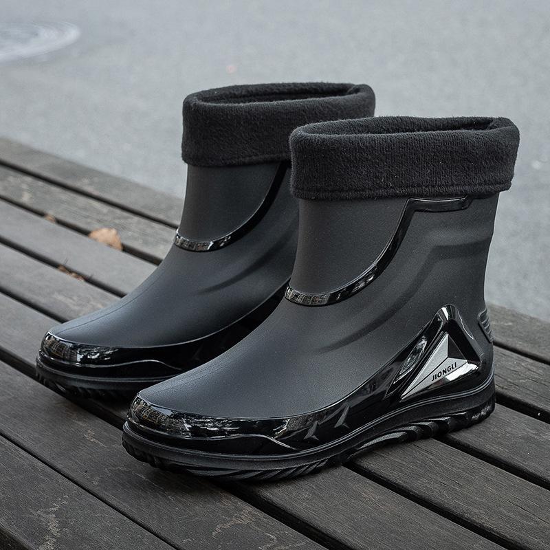 Fashion Locomotive Style Cool Men's Rain Shoes Wear Versatile and Comfortable Outdoor Camping Waterproof Shoes Non-slip Rubber Shoes