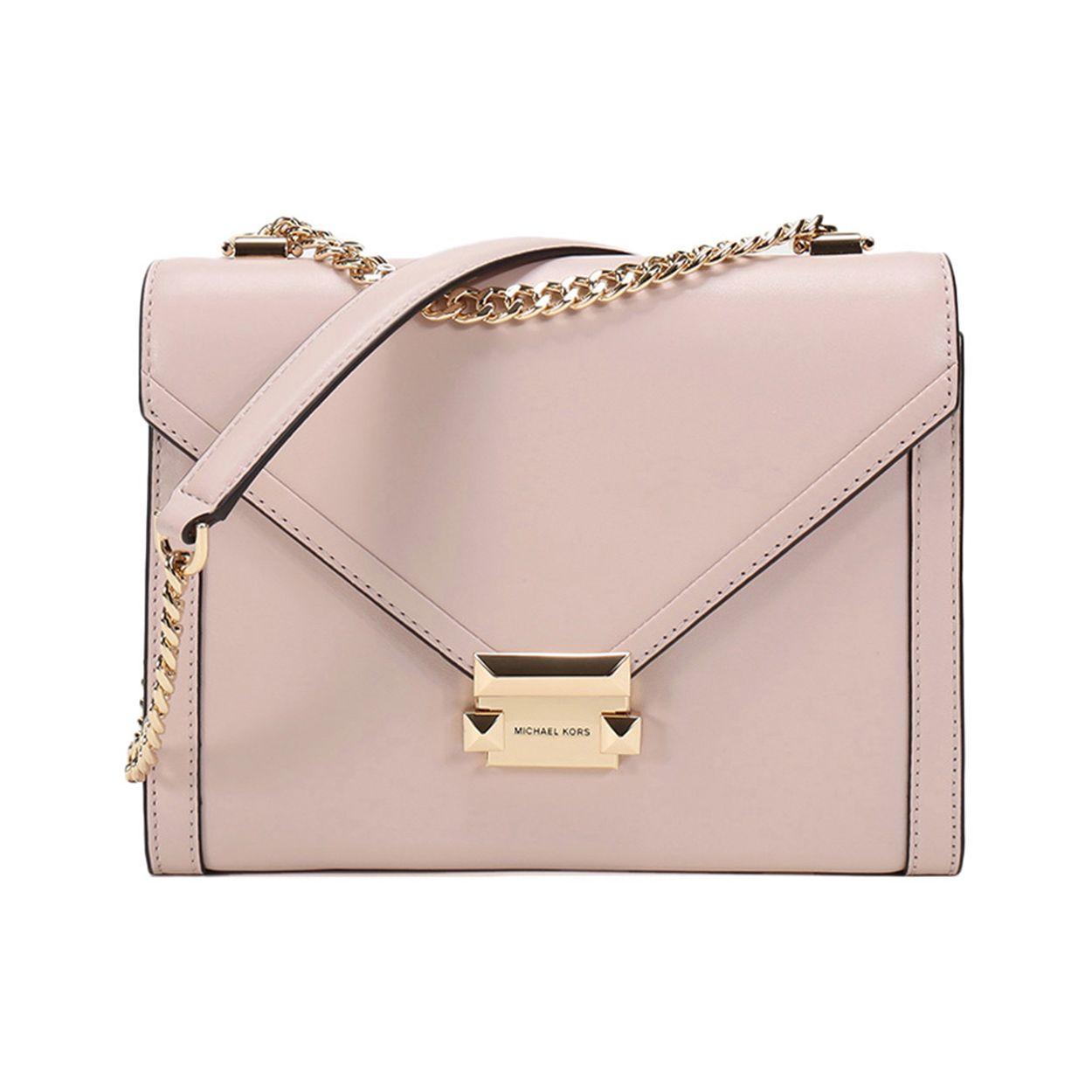 Michael Kors Mk Whitney Leather Flap Envelope Bag Women Shoulder Bag Light-Pink 30T8GXIL3L-SOFTPINK Basic Set (Bag+Dust Bag)