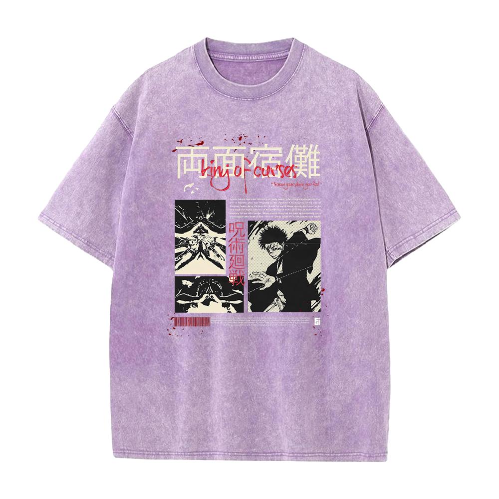 Ryomen Sukuna Print Tshirt Jujutsu Kaisen Manga T Shirt Men Women Wash Cotton Tee Top Summer Short Sleeve Loose Tshirt Clothing
