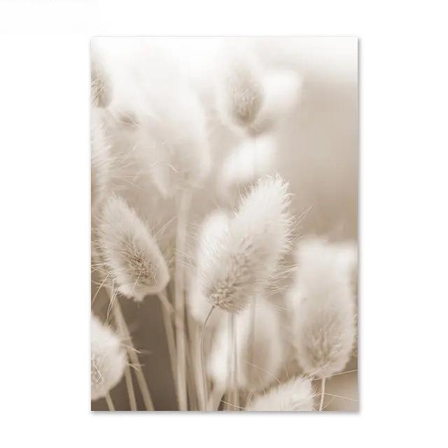 Nordic Beige Dandelion Painting Poster Reed Canvas Art Print Flower Posters Bunny Tail Grass Wall Art Picture Living Room Decor