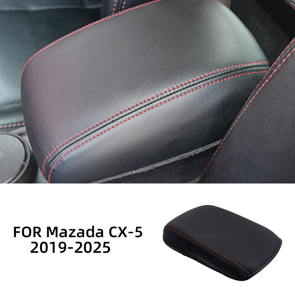 Premium Leather Armrest Box Cover for Mazda CX-5 2019-2025 Interior Moulding Red Stitch
