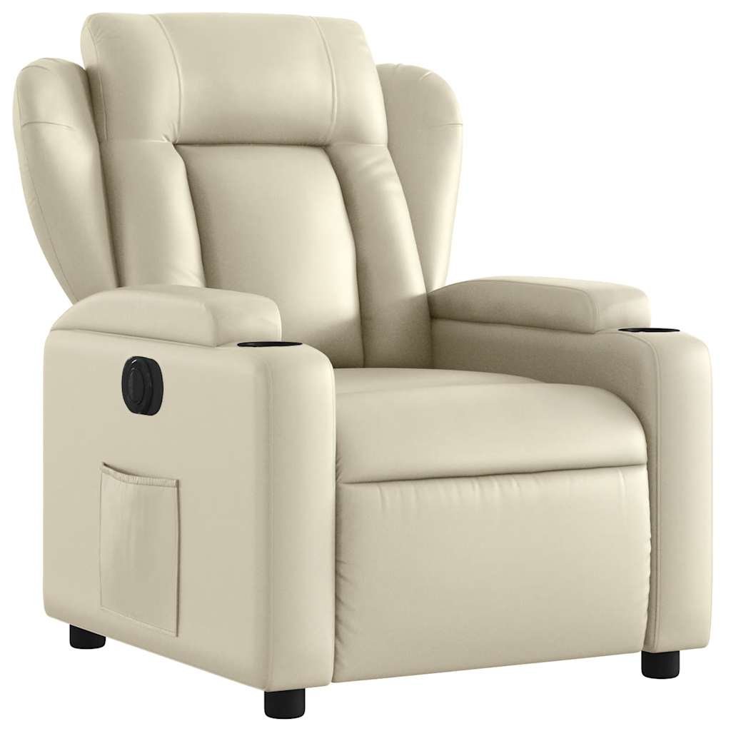 Electric Recliner Chair Cream Faux Leather