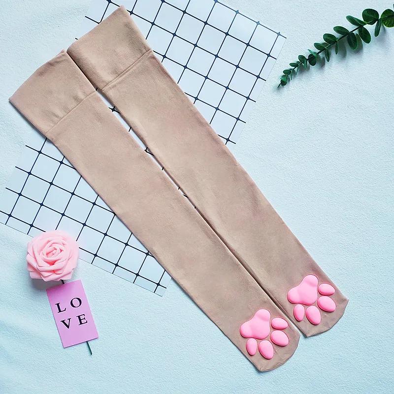 Womens Over Above Knee Socks Thigh High Stockings Kitten Claw Cat Paw Pad Ladies Pink 3D Long Sock Cosplay Harajuku Y2K Female