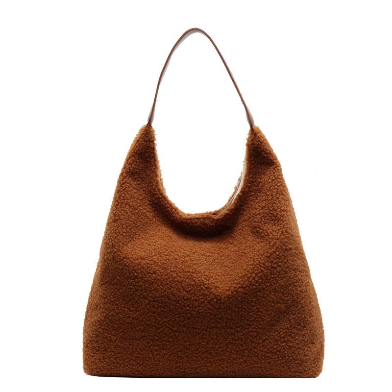 

Large-capacity casual tote bag women s 2025 new autumn and winter plush shoulder underarm bag versatile commuter bag коричневий