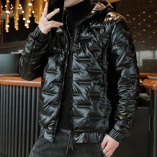 Cotton Coat Hooded Smooth Surface Solid Color Long Sleeves Cardigan Cold-proof Padded Plus Size Men Winter Coat for Outdoor