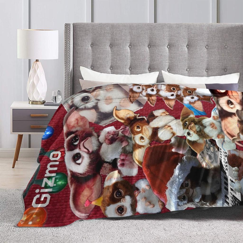 Gizmo Mogwai Monster Gremlins Flannel Blanket for Home Decor Airplane Travel Aesthetic Bedspread Sofa Bed Cover