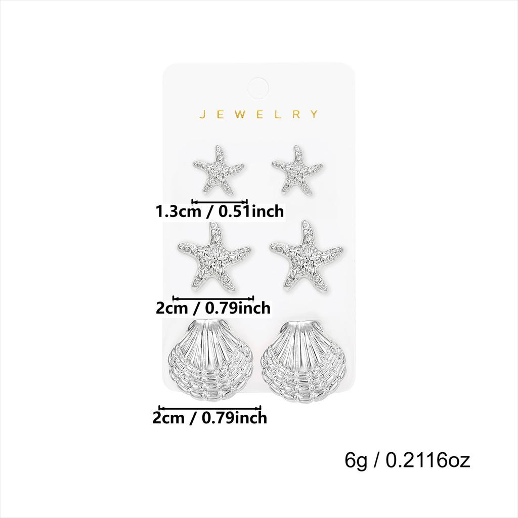 Women's Earring Set: High-end design, gold-colored, exaggerated shell and starfish earrings set for women
