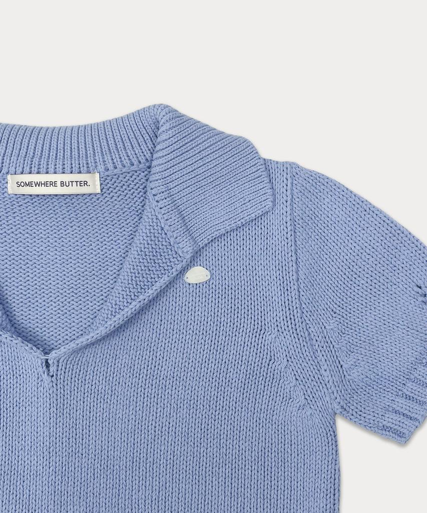 Sseomweeobeoteo Cotton Collar Pendant Knit - Blue