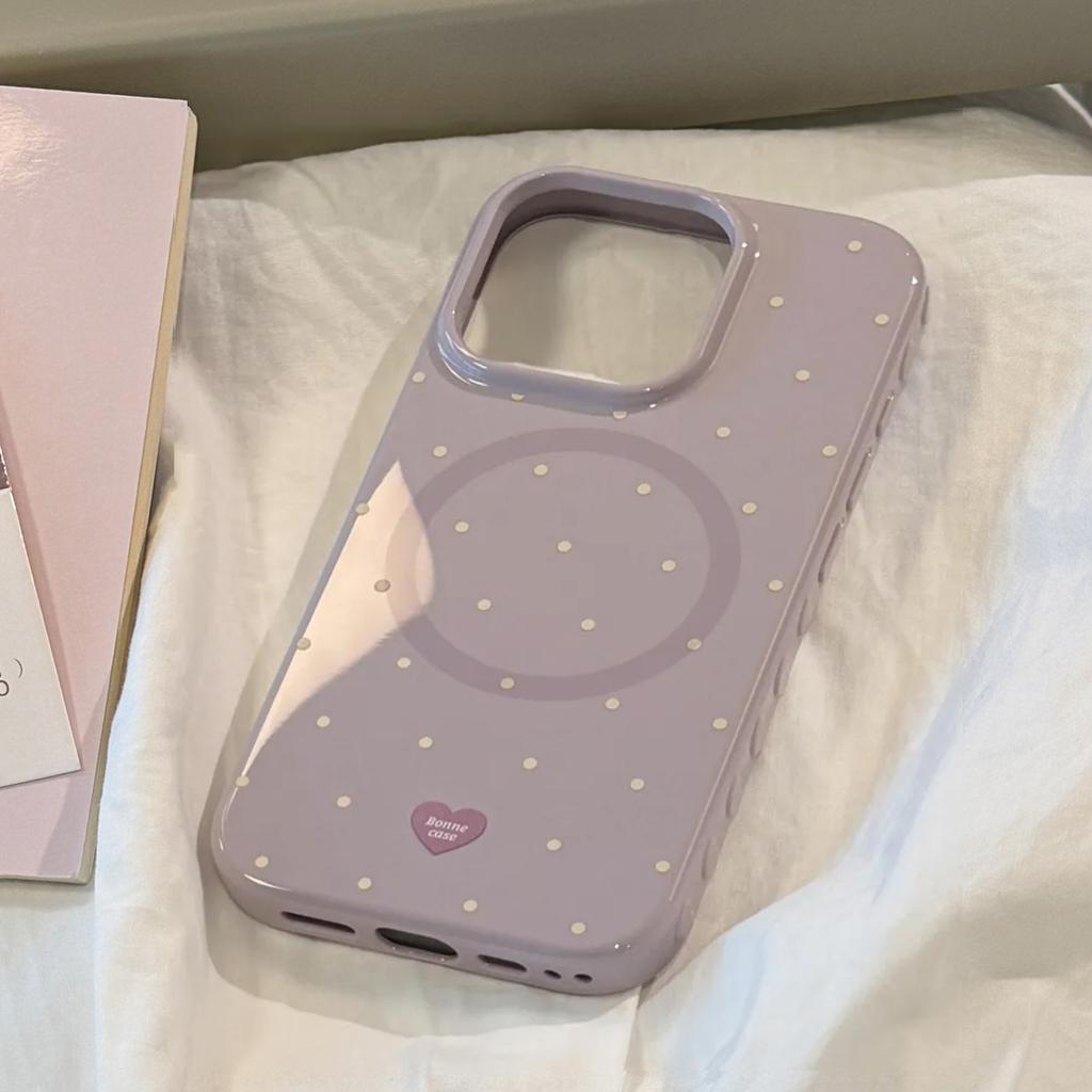 Cute Heart Polka Dot Phone Case for iPhone 17 16 15 14 13 Pro Max, Glossy Soft Silicone Shockproof Cover, Aesthetic Girly Protective Case for Women