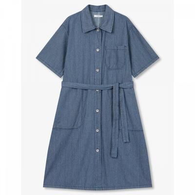 Pinstripe Denim Belted Short Sleeve Dress 9176341987