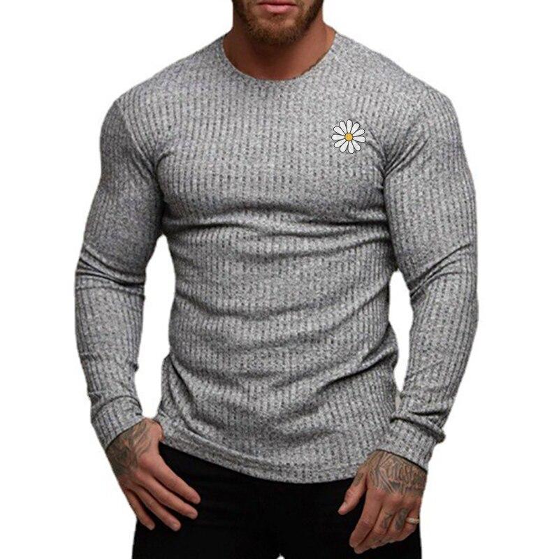Muscleguys Męski jesienno-zimowy pulowerowy top Nowe codzienne dzianinowe T-shirty z okrągłym dekoltem dla młodzieży