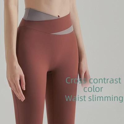"Kadınların Renk Bloklu Yüksek Bel Çapraz Yoga Pantolonu V Bel ve Kalça Kaldırıcı Özellikli Koşu ve Fitness İçin"