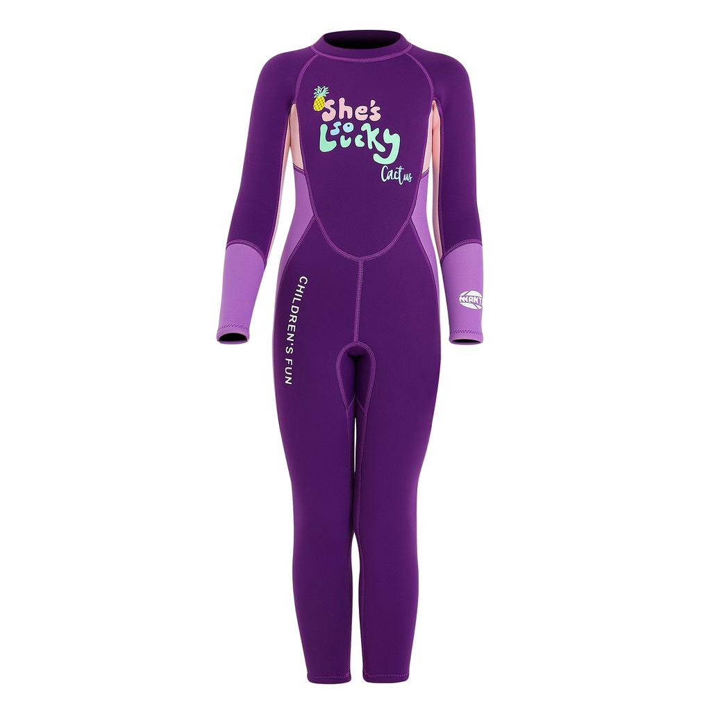 Girls Wetsuit Long Sleeve Diving Swimsuit with Safety Zipper Quick Dry One Piece Surf Suit for Water Sports