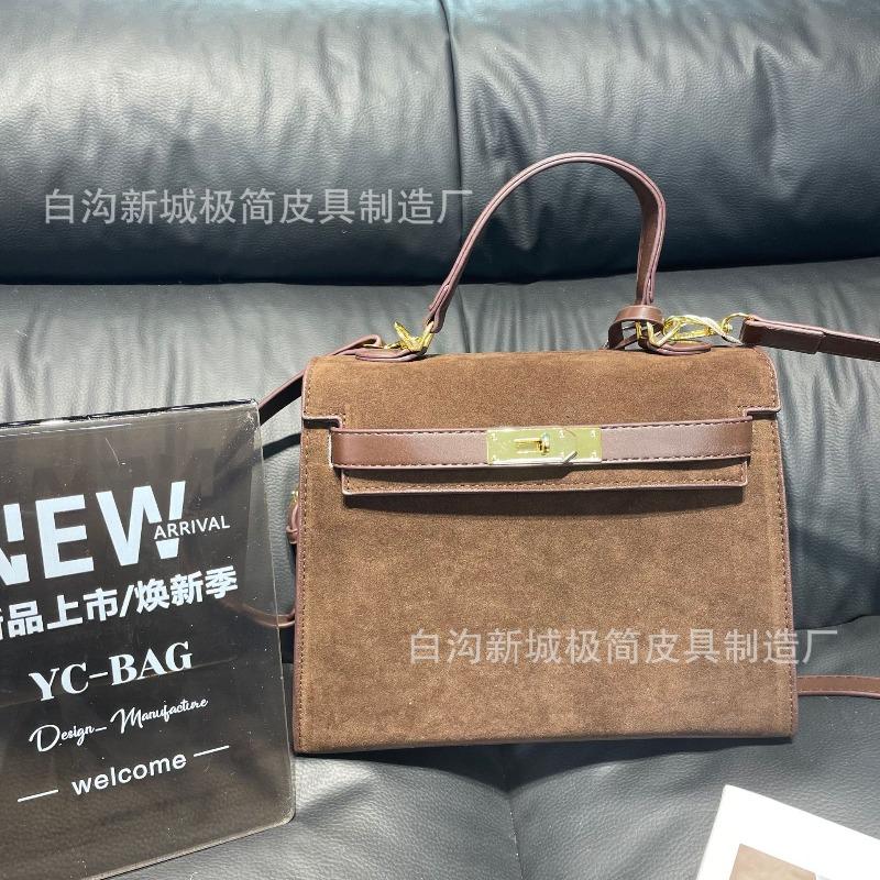 Vintage Matte Portable Suede Kelly Bag Velvet Platinum Bag Autumn and Winter New Fashion Shoulder Ellyag