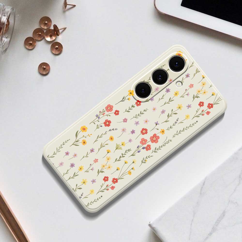 For Samsung Galaxy S25+ Case Flowers and Grass Pattern Printing Straight Edge TPU Phone Back Cover