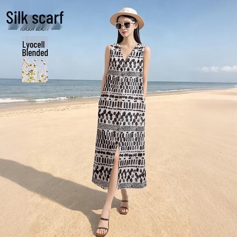 Sibaishe Women s V-Neck Linen Blend A-Line Midi Dress XL