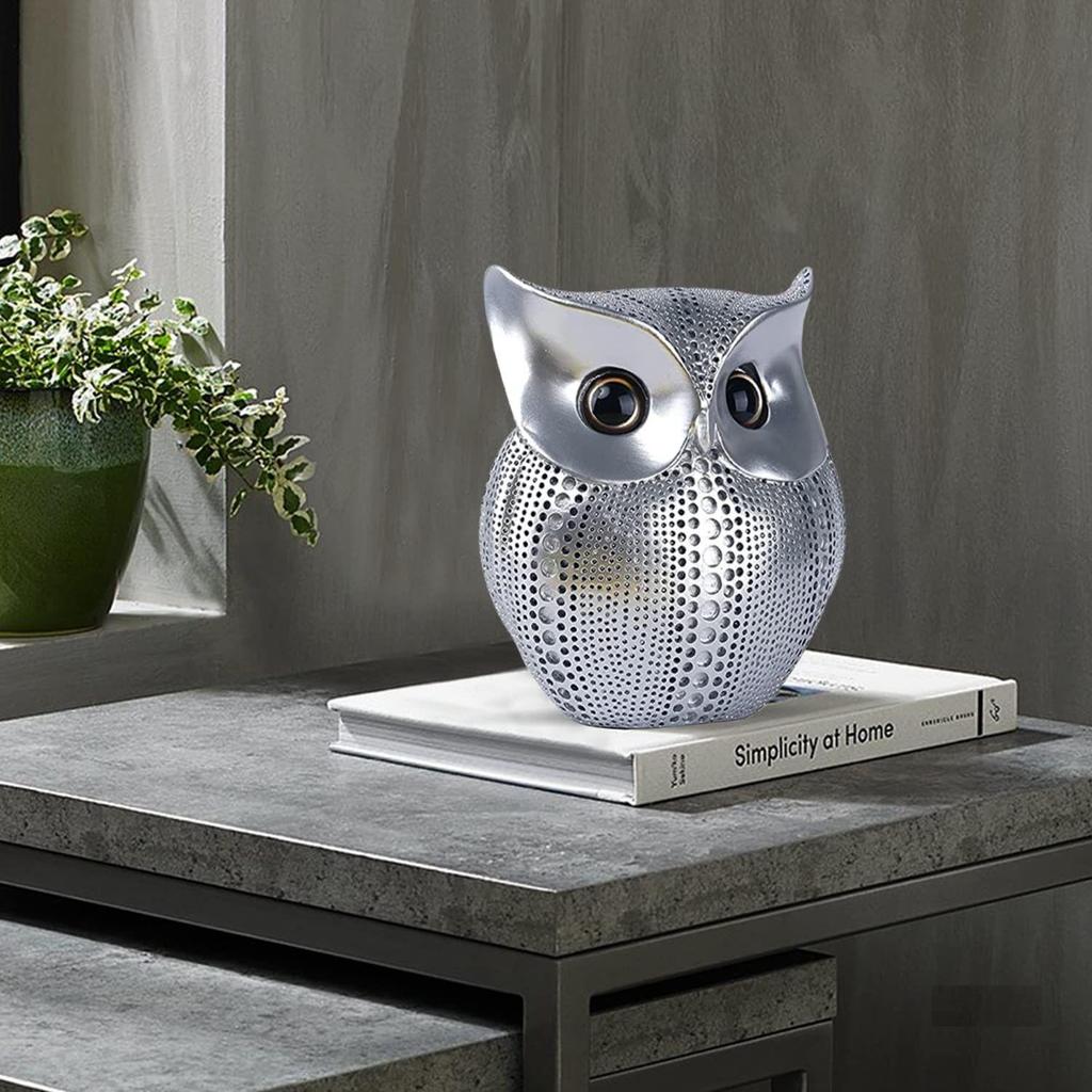 Modern Classy Lucky Owl Resin Art Figure Showpiece (Silver), 1 Piece