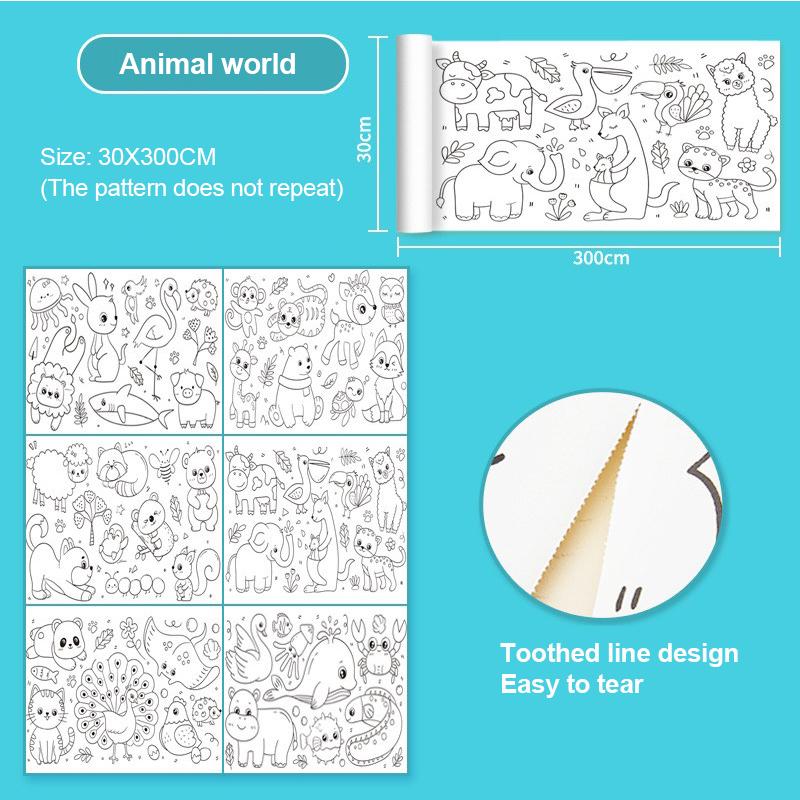 Children's Drawing Roll Sticky Color Filling Paper Graffiti Scroll Coloring Paper Roll for Kids DIY Painting Educational Toys