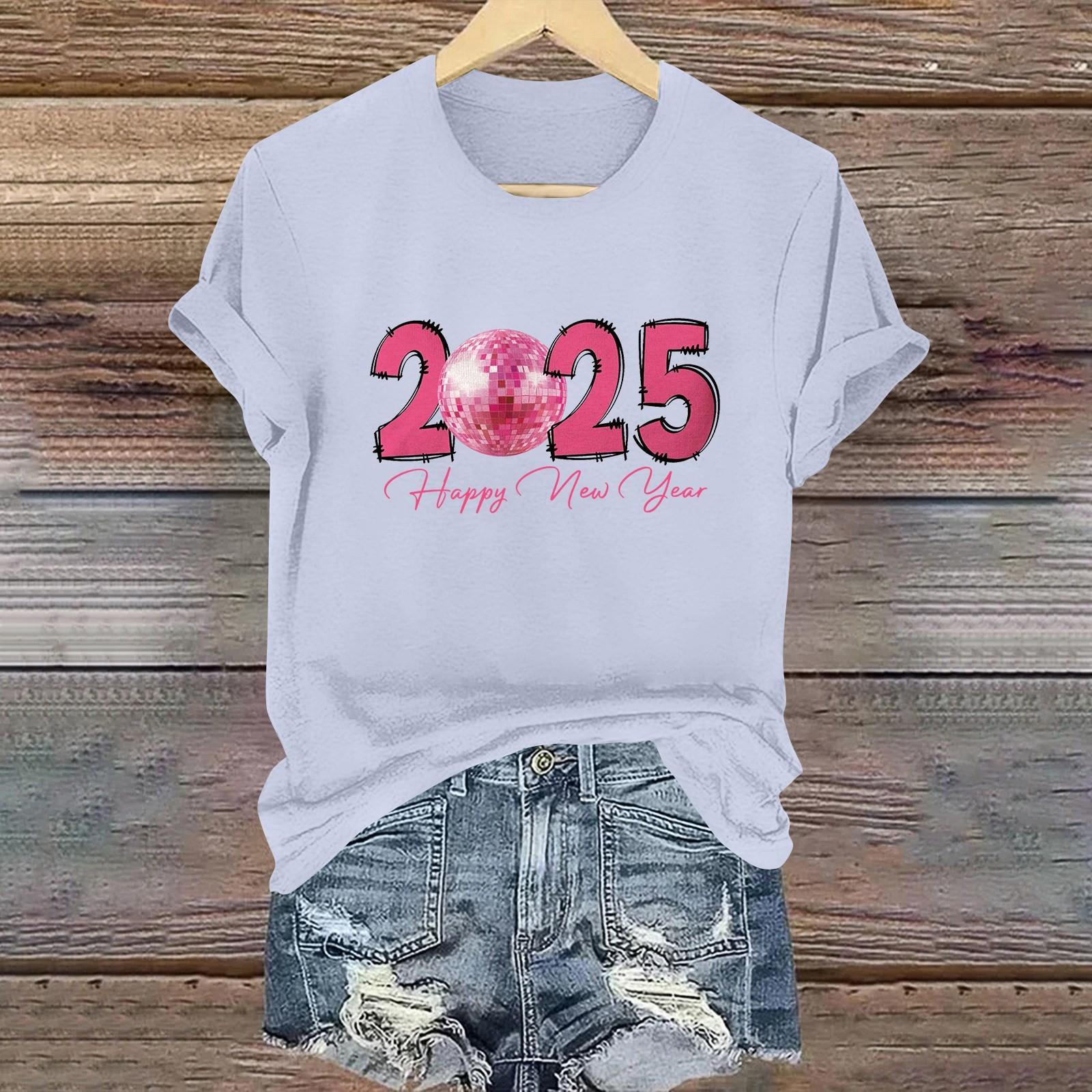 

Женские футболки с длинным рукавом и круглым вырезом 2025 года, новогодние принты, рубашки с рукавами-фонариками, блузки на пуговицах, топы XXL