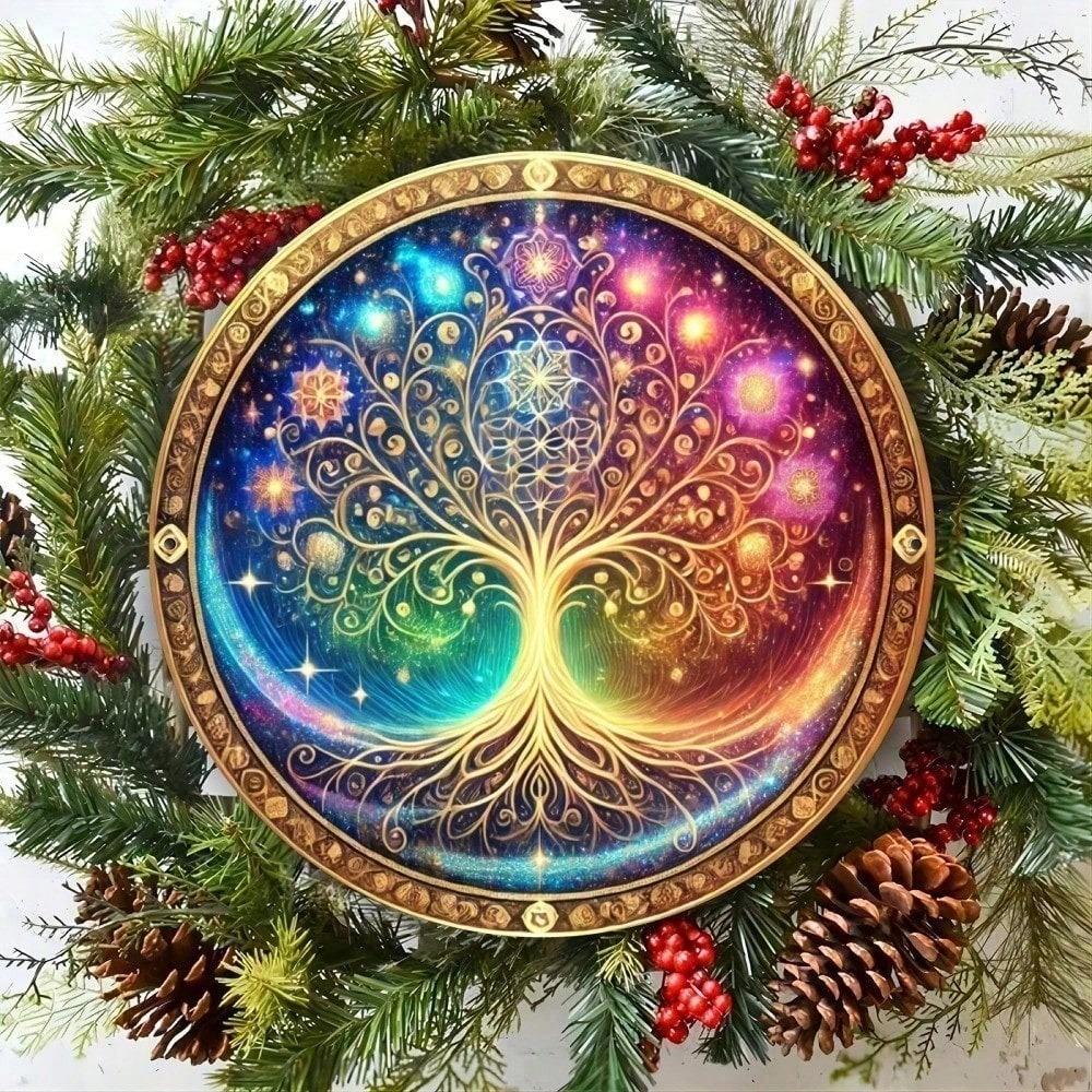 Tin Tree of Life Metal Wall Art 8 Inch Round Mandala Boho Decor