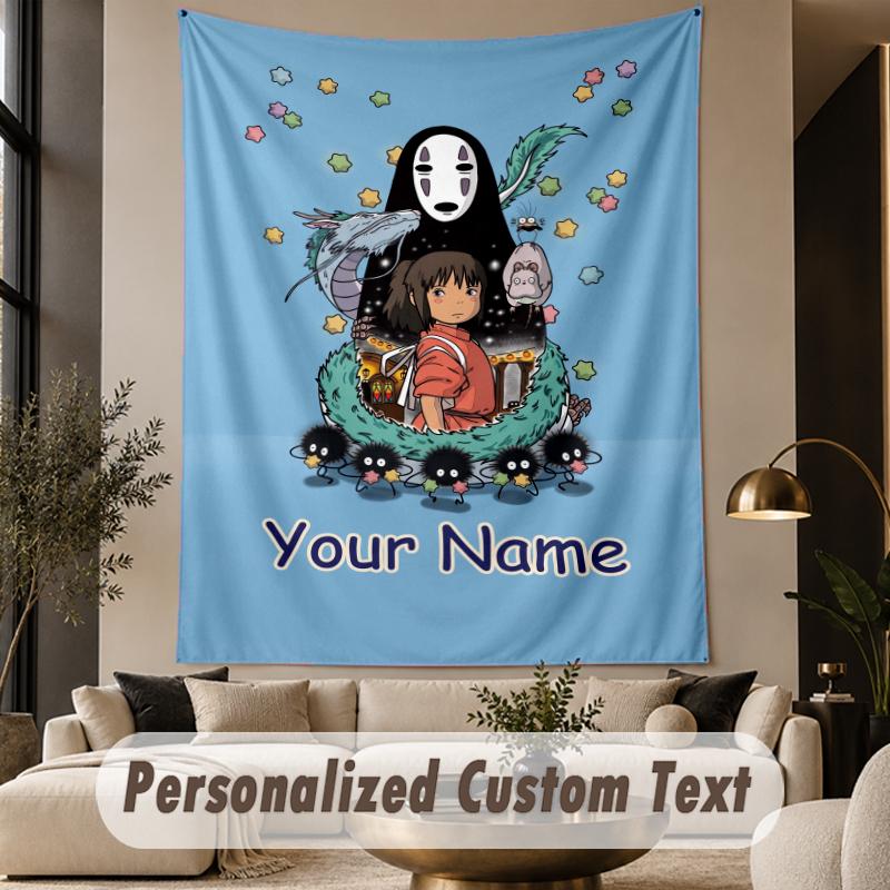 Custom Text Printed Tapestry Spirited Away Pattern Large Wall Hanging Indoor Room Decor