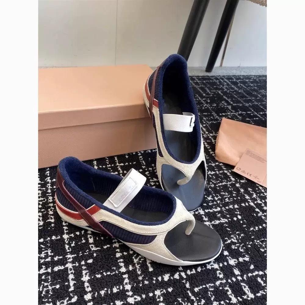 

Sheepskin version one-word with toe sandals women s color matching open-toed leather flat-bottomed casual sports Mary Jane cool slippers 39