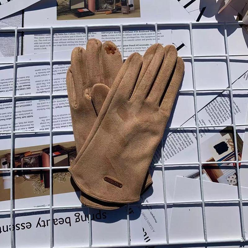 Suede Thermal Gloves Fleece Thickened Driving Gloves Outdoor Sports Touch Screen Split-Finger Gloves Women
