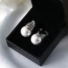 Antique Silver Plated Hollow Marcasite Inlaid Large Round White Imitation Pearl Clip on Earrings Banquet Ladies Accessories
