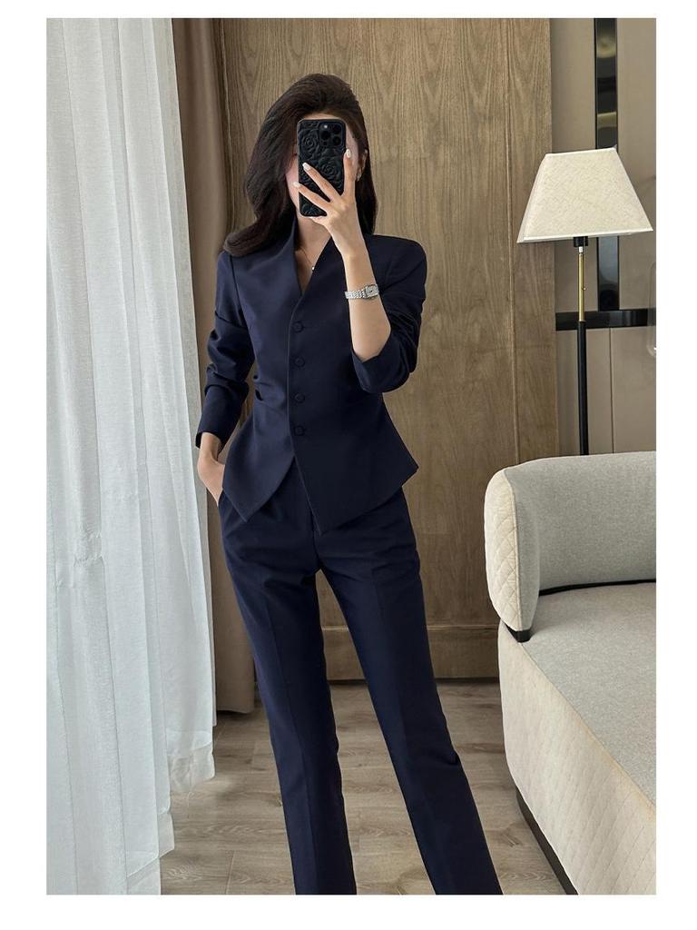 Collarless Women's Suit Set: Slim-Fit Professional Workwear for Spring and Autumn
