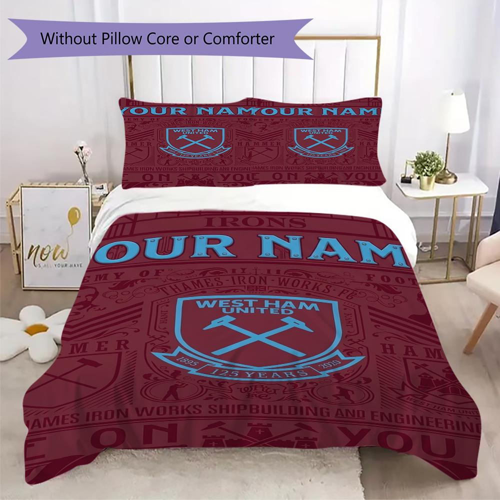 Biancheria da letto West Ham United FC con nome personalizzato, Set piumone Copripiumone Federa Regalo di Compleanno per la Casa(1 * copripiumino + 2 * federa, senza nucleo)_xia