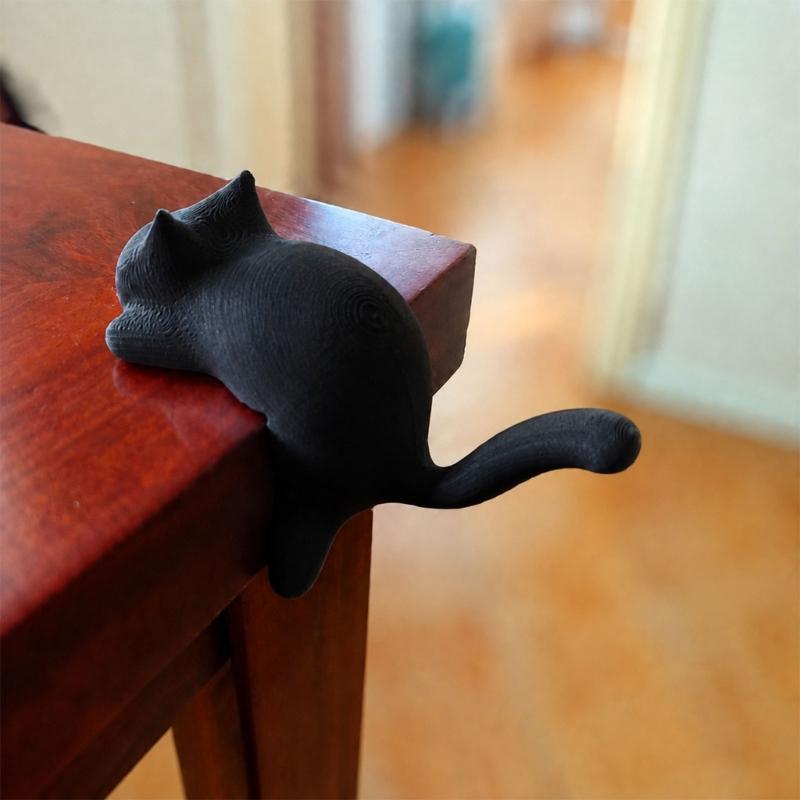 Cats Hook Cats Shaped Shelf Hook Lying Cats Key Holder for Shelf Placement, Extended-Tail Plastic Hook for Small Items and Interior Display Accent