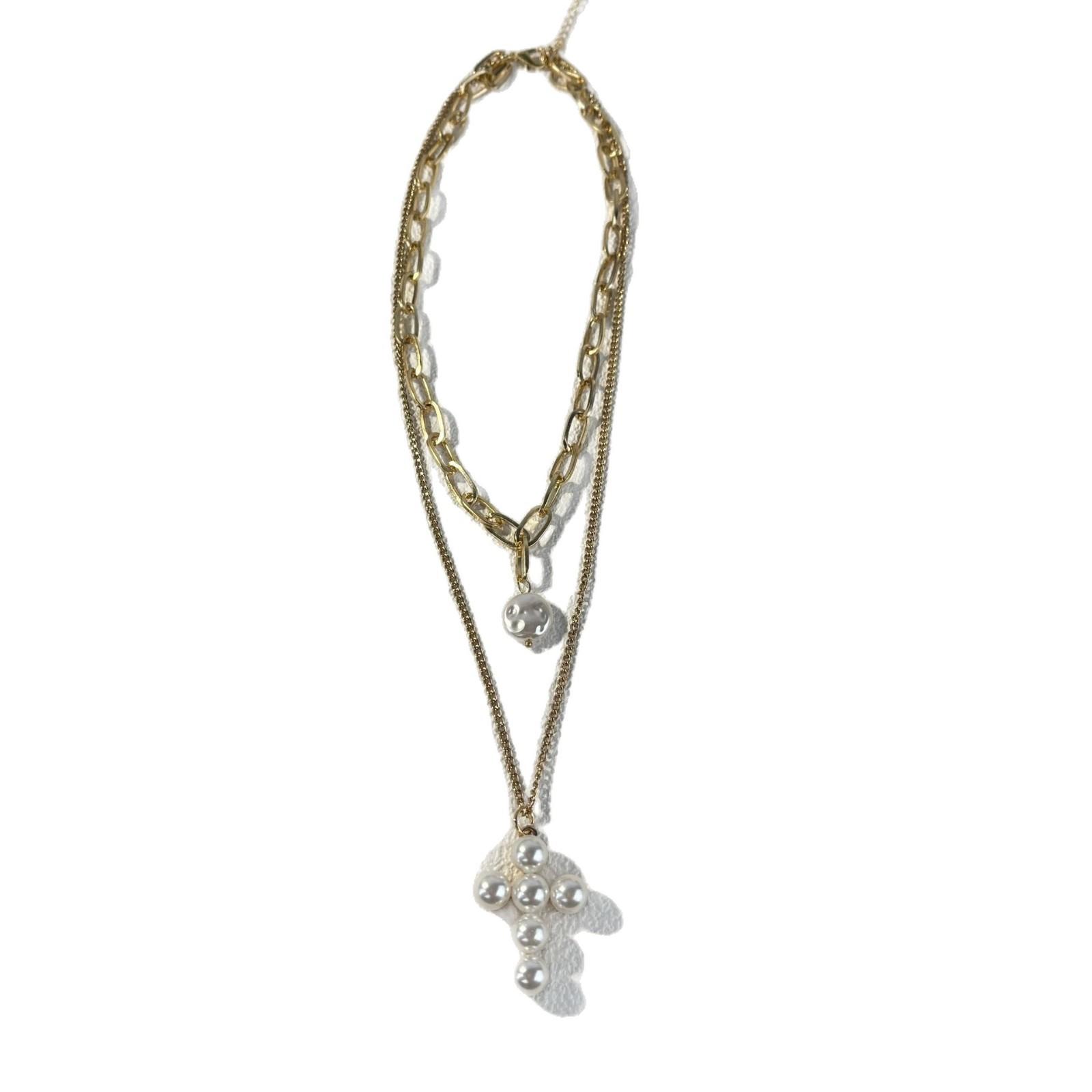 

European and American pearl cross necklace Cuban chain multi-layer disc pendant neck chain necklace accessories