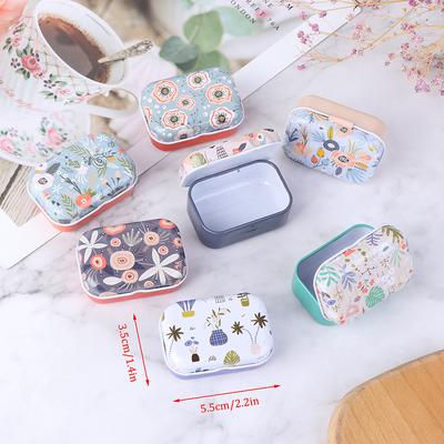 Mini Flower Tin Trinket Coin Box Jewelry Storage Case Tinplate Small Floral