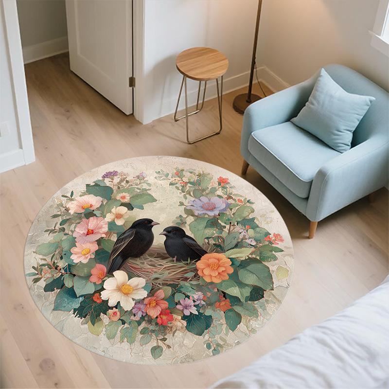Wreath Bird's Nest,Round Area Rug,Carpet Rug for Living Room Bedroom Sofa Playroom Decor,Non-slip Floor Mat