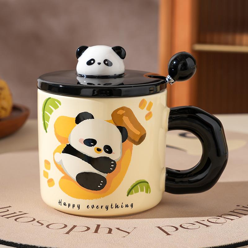Creative Cartoon Ceramic Cup with Cover with High Appearance Cute Office Couple Water Cup Gift Box Hand Gift Mug