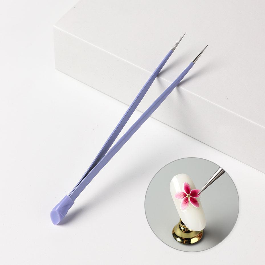 1PC Double Sided Purple Nail Tweezers Silicone Pressing Head Nail Tweezers Sticker Picker Nails Tools Stainless Manicure Tools