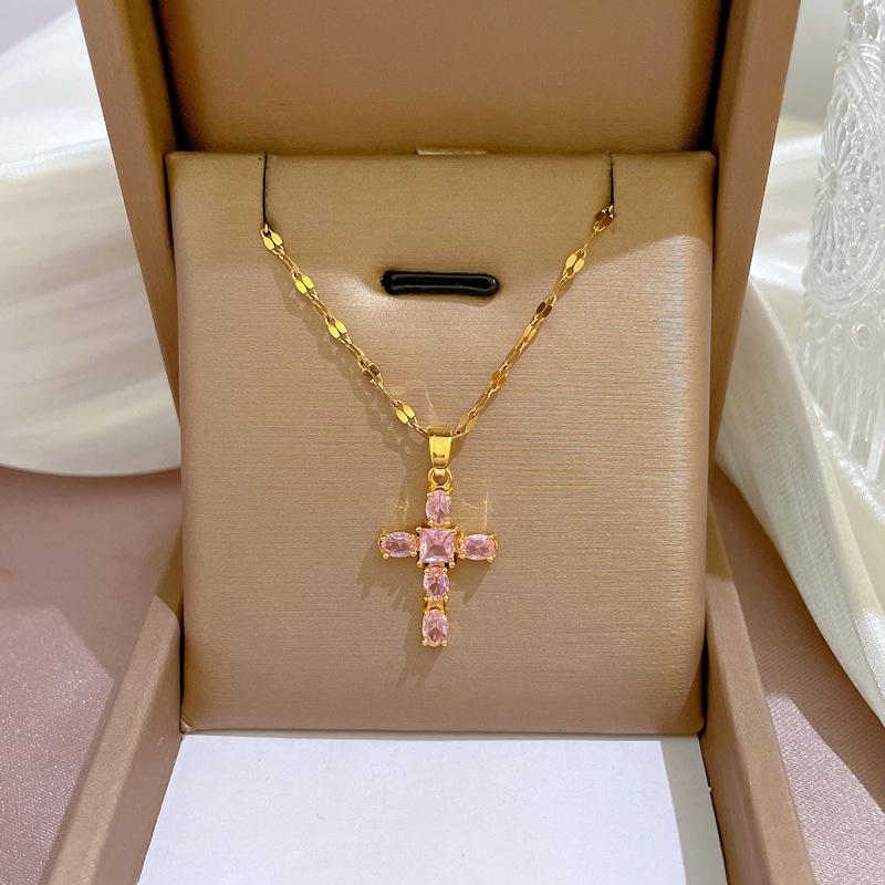 Titanium Steel Luxury Diamond Gold Micro-Inlaid Necklace for Women - Trendy Clavicle Chain