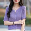 Damen Frühling und Sommer Neu Dünn Kurzarm Kammgarn Weich Strick Cardigan T-Shirt Offener Kragen Kleine Bluse