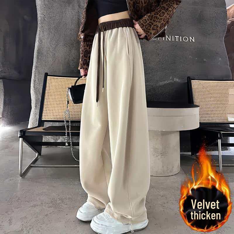 

Upgraded Fleece-Lined American Casual High-Waist Loose Sweatpants M (54-60kg)