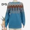 Vintage Damen Pullover Rundhals Langarm Farbblock Loose Pullover Pullover Mode Bequem Warm Strickmode Herbst Winter Gestrickte Kleidung