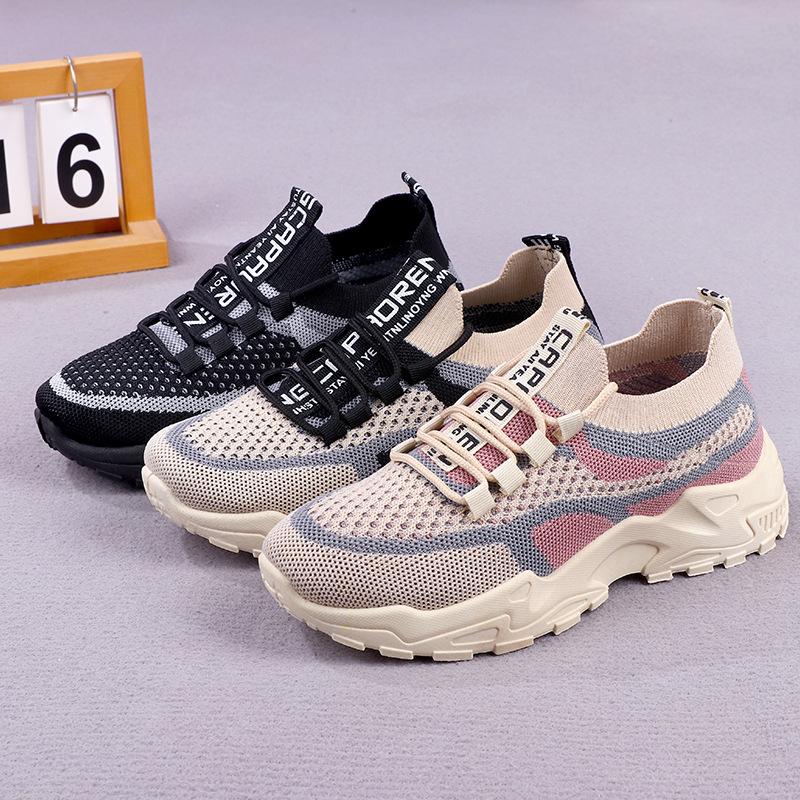 Flying woven mesh heightening dad shoes women's summer breathable running casual sports shoes versatile soft-soled women's shoes