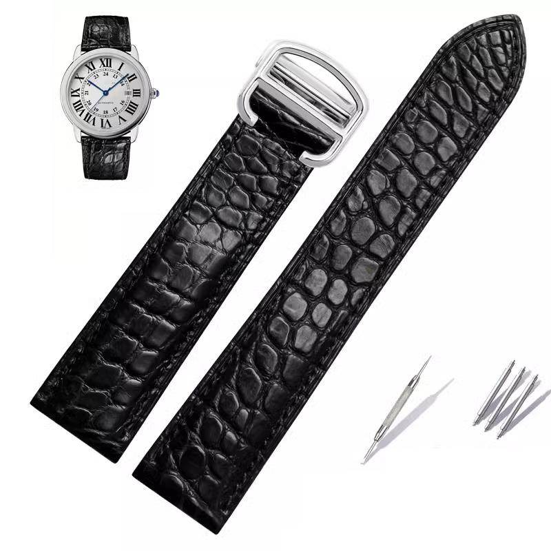 Alligator Leather Strap For Cartier Solo Tank London Genuine Leather Black Brown Men Women Watch Band 16mm 18mm 20mm 22mm 24mm
