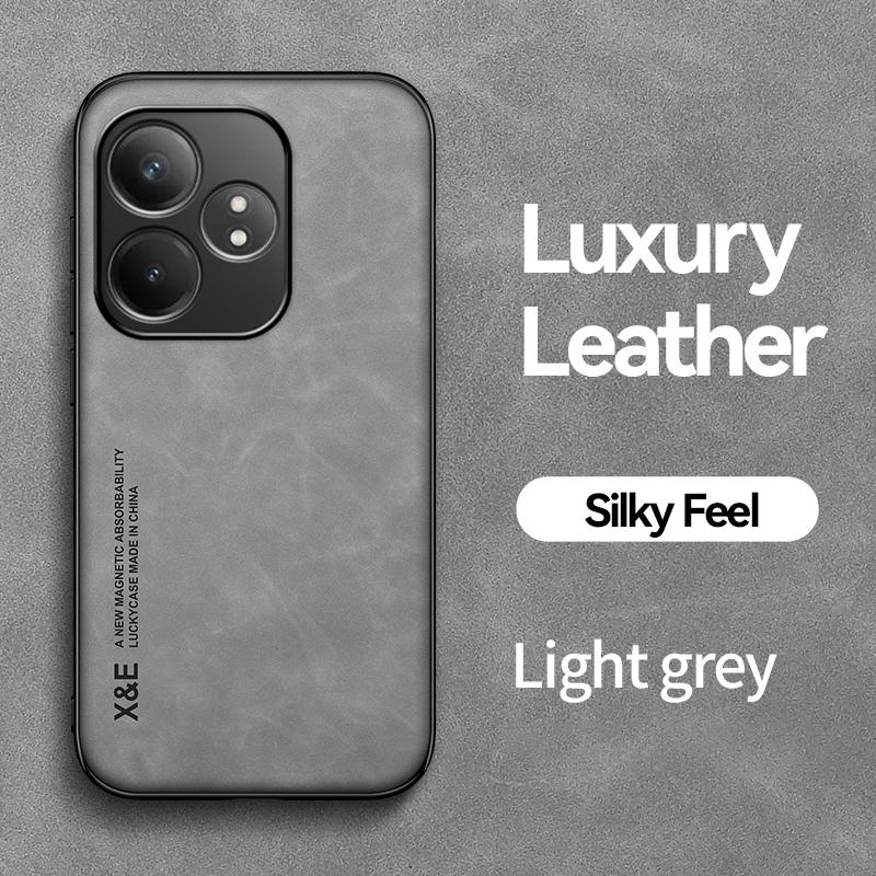 

KEYSION Роскошный ретро-чехол из искусственной кожи для Realme GT 6 6T Мягкий силиконовый + противоударный чехол для телефона из ПК для OPPO Realme GT Neo 6 SE for Realme GT 6T светло-серый