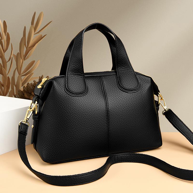 Women's Handbag with Large Capacity and Soft Leather Temperament, Niche Design, Shoulder Bag, Commuting Women's Boston Bag