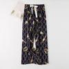 Pijamas de seda de algodón de verano para mujer, pantalones anchos con estampado suelto