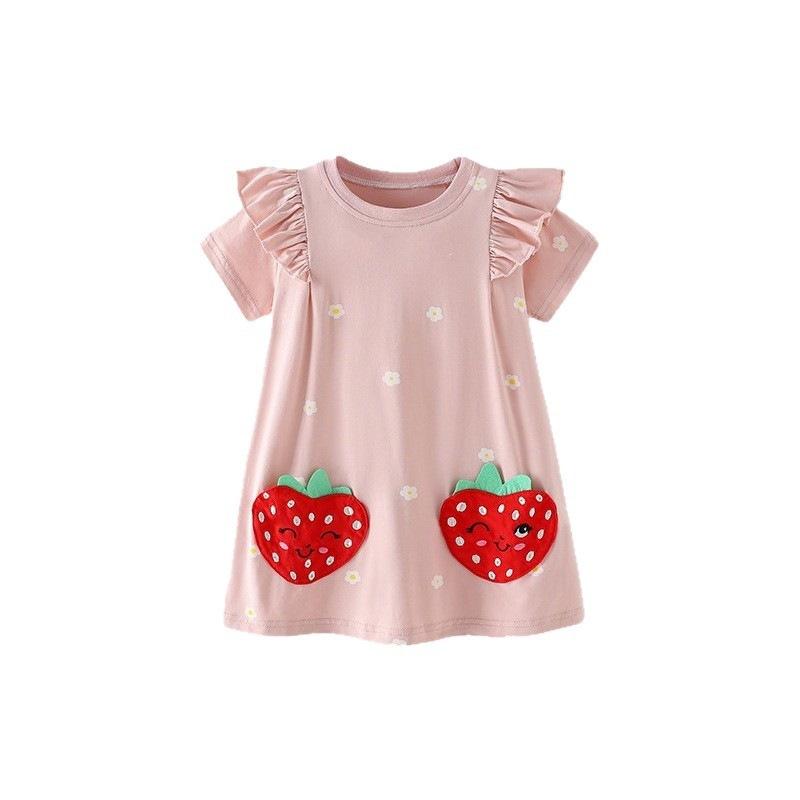 Girls Summer Short Sleeve Round Neck Cute Dress for Toddlers and Kids