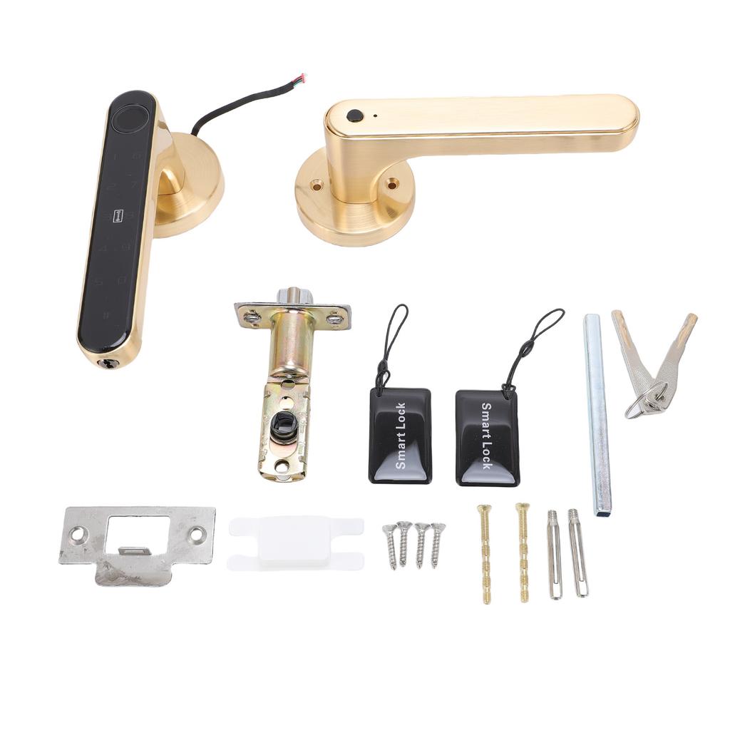 5 In 1 Multi Function Smart Door Entry Lock with Fingerprint Password IC Card for Tuya App Key Unlocking Gold Handle