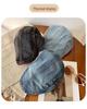 Women's Retro Washed Denim Duckbill Flat Cap with PU, Versatile Face Slimming Design, Spring-Autumn Backwards Beret.
